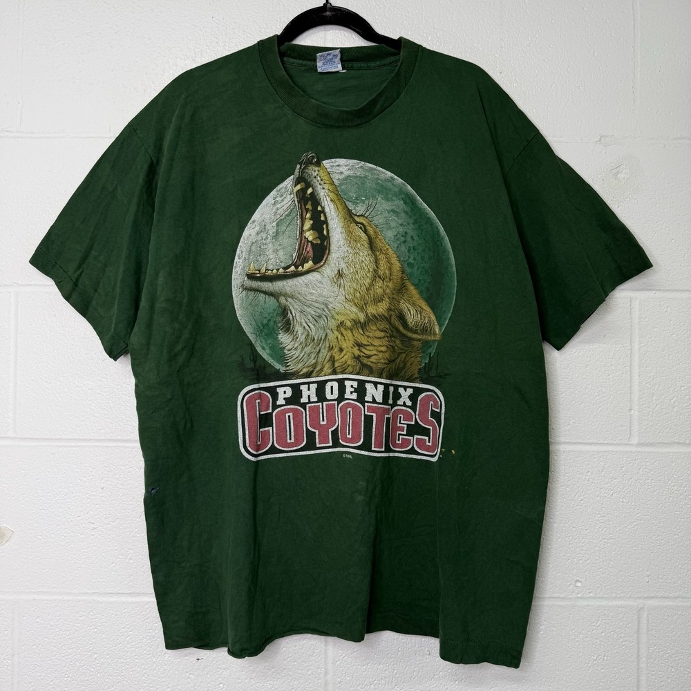 Vintage 90s Phoenix Coyotes Salem Realistic Logo T-Shirt Sz XL Green